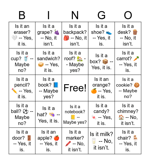 B1 L12 Is it a cup? 🥤 -- Maybe no? Bingo Card