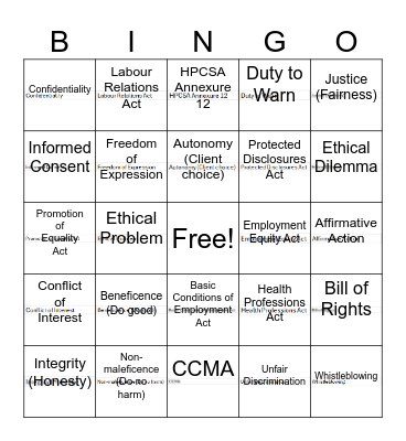 Professional ethics bingo Card