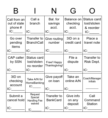 Holiday Bingo Card