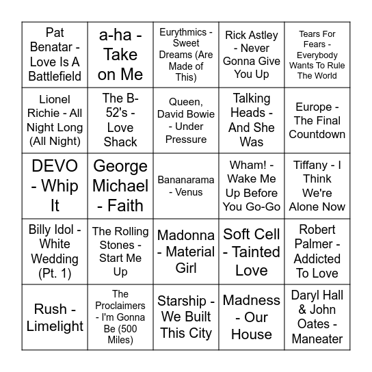 ★ Music Bingo w Bonnie Anne ★ Bingo Card