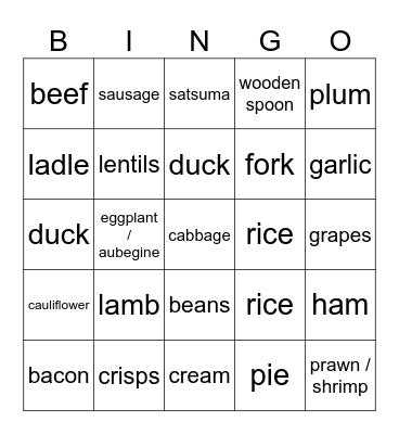 Food food food Bingo Card