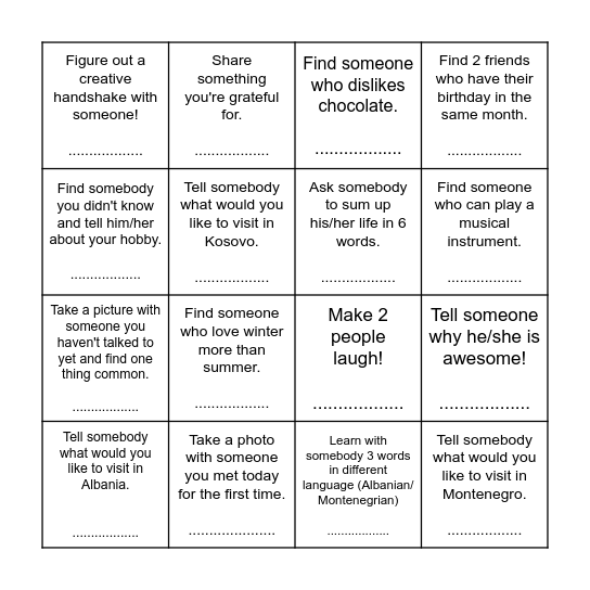Teambuilding BINGO (write name/names) Bingo Card