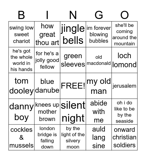 musical bingo Card