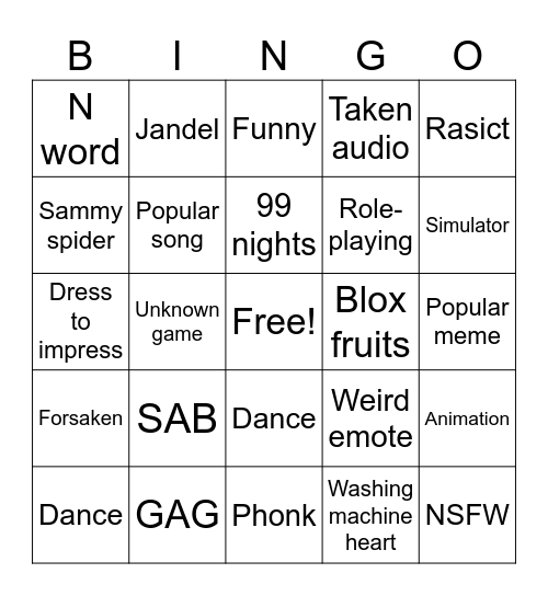 Untitled Bingo Card