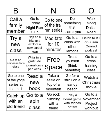 December Staff Challenge Bingo Card