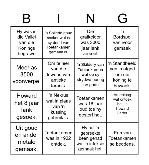 Die grafkelder van Toetankamen Bingo Card