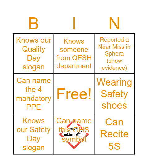 Safety and Quality Day Bingo Card