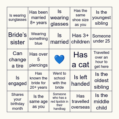 Bridal Shower Bingo Card