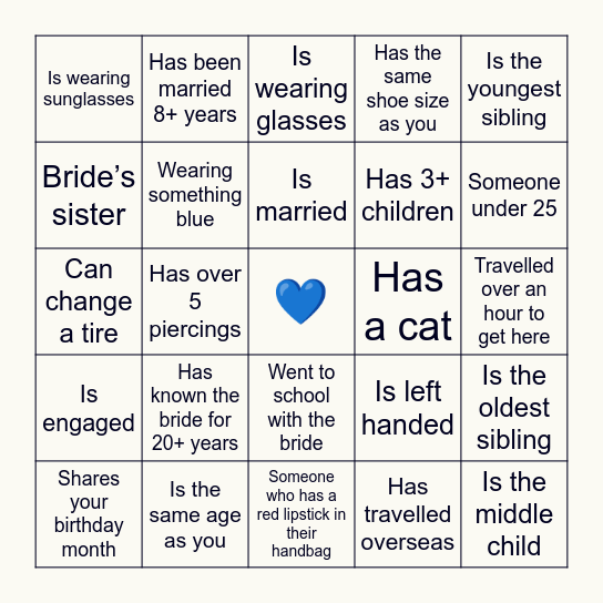 Bridal Shower Bingo Card