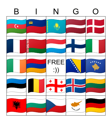 European Countries' Flags Bingo Card