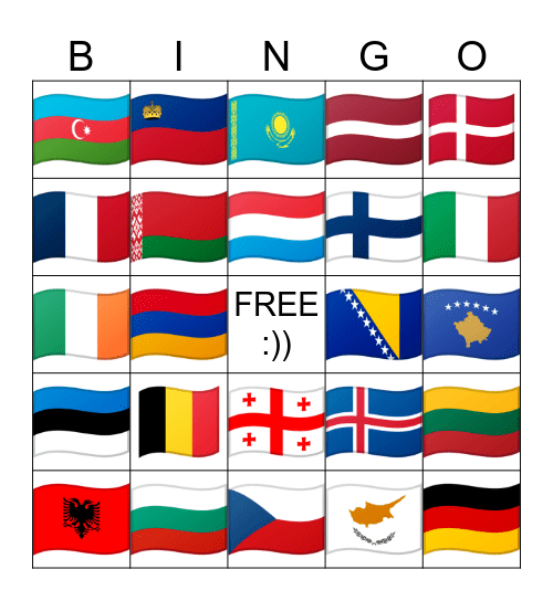 European Countries' Flags Bingo Card