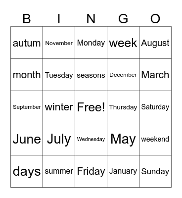 English class ritual Bingo Card