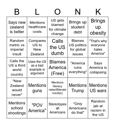 blonk's daily rant about america bingo (by venom ❤️) Bingo Card