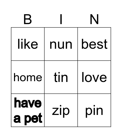I used to Bingo Card