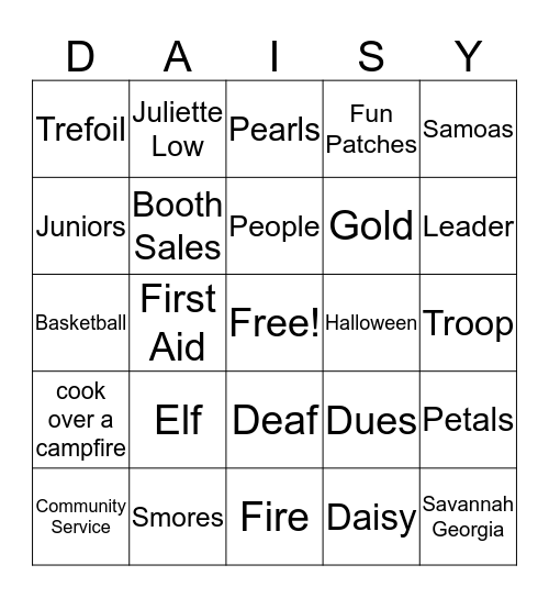 Dasiy Bingo Card