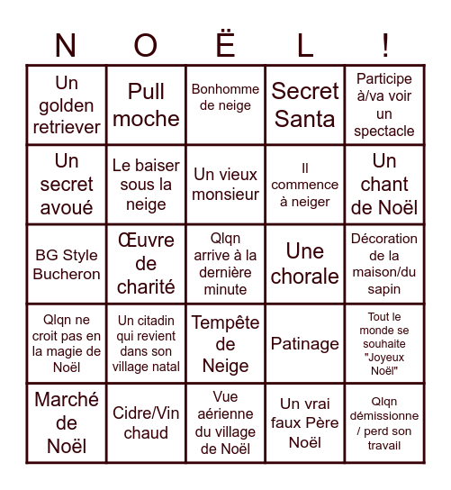 Bingo film de Noël Bingo Card