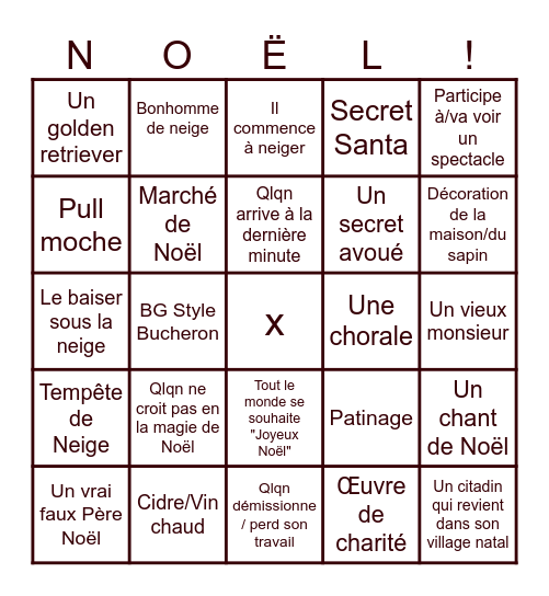 Bingo film de Noël Bingo Card