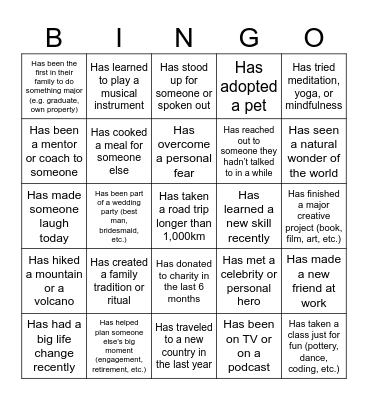 R U OK? Day - Positive Experiences Bingo Card