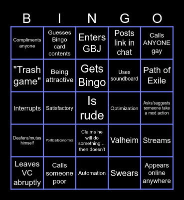 Jake Bingo Card