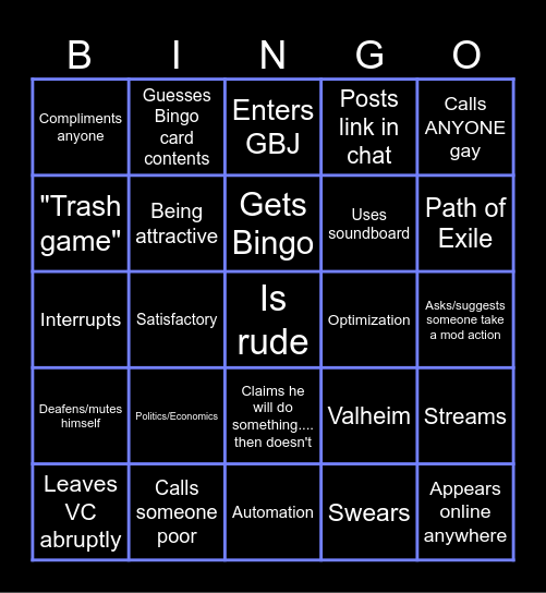Jake Bingo Card