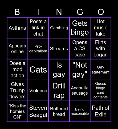 Alexander Bingo Card