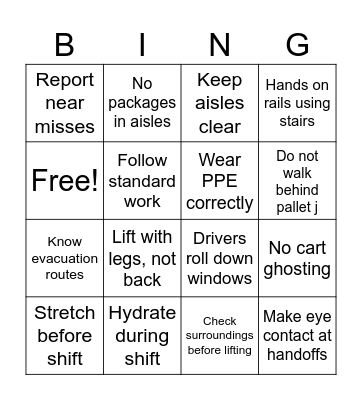 Safety Bingo Card
