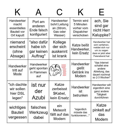 Holgers Glasfaserinstallationstermin Bingo Card
