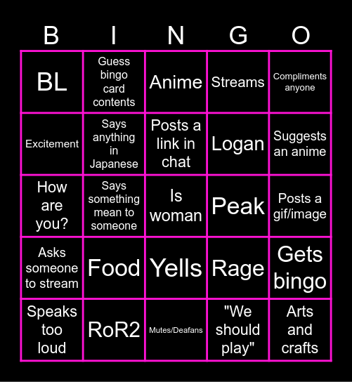 Emina Bingo Card