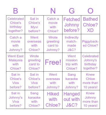 Johnny Chloe Wedding Bingo! Bingo Card