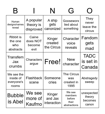 TADC predictions Bingo Card