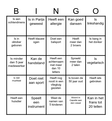Kennismakingsbingo Card