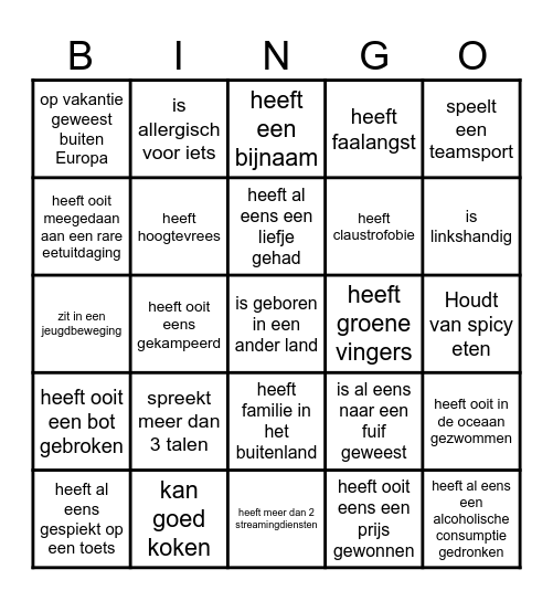 Kennismaking Bingo Card