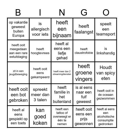Kennismaking Bingo Card