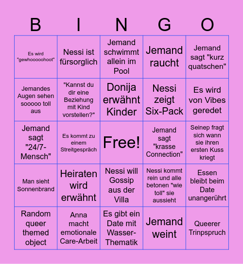 Das große Princess Charming Public Viewing Bingo Card