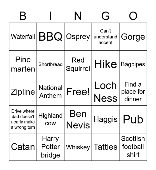 Scotoland Bingo Card