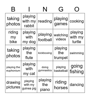 Hobbies Bingo Card