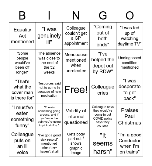 AAW Bingo Card