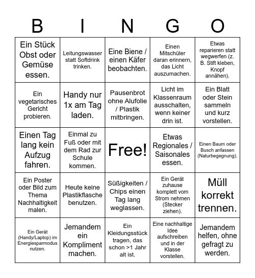 Nachhaltigkeitsbingo Card