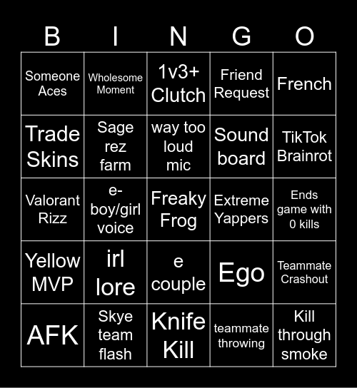 Valorant Bingo Card