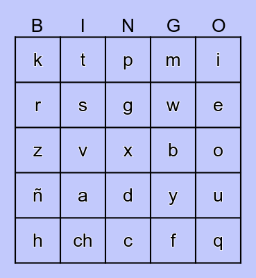 Spanish Alphabet Bingo Card