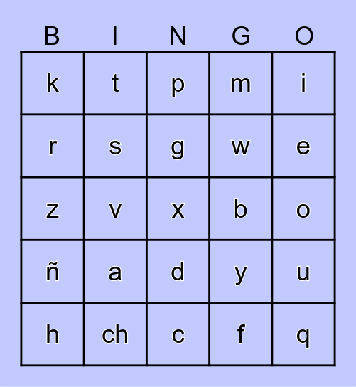 Spanish Alphabet Bingo Card