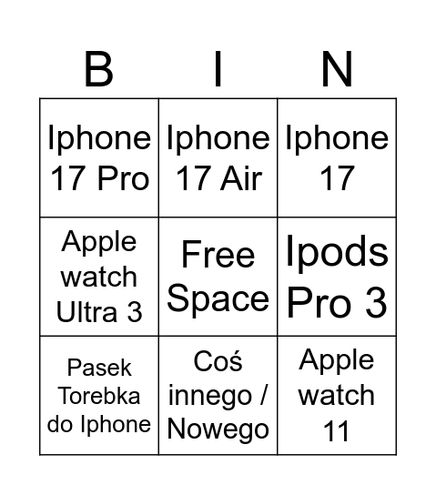 Apple Konfa Bingo Card