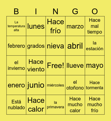 El tiempo Bingo Card