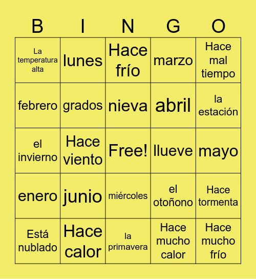 El tiempo Bingo Card