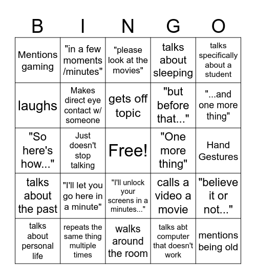 Mr. Barnes Bingo Card