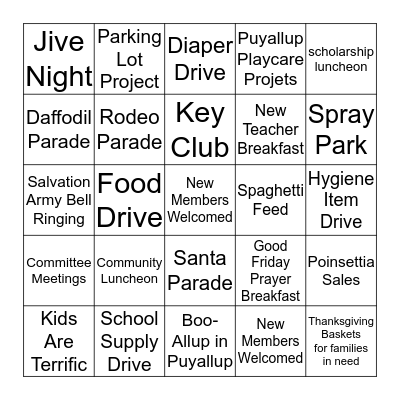 Kiwanis Bingo Card