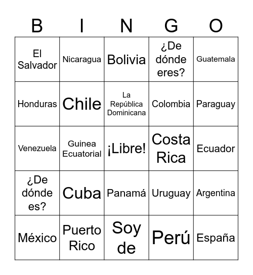 Países hispanos Bingo Card