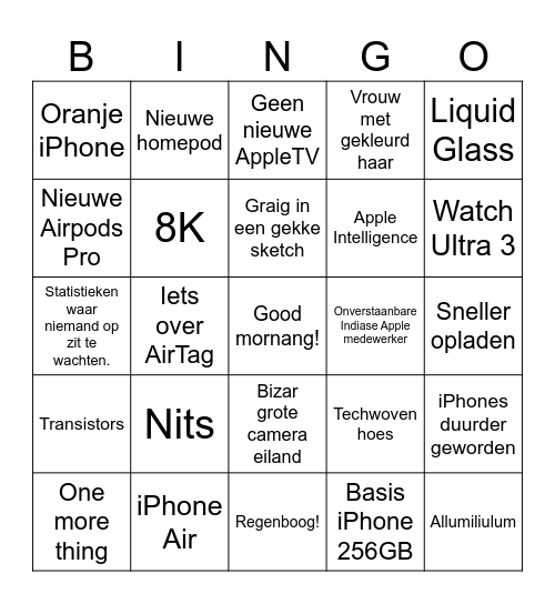 Apple Event 2025 Bingo Card