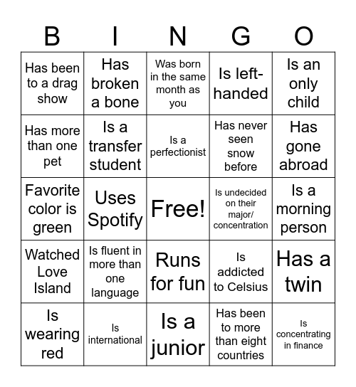 Stern Pride Corp F25 Human Bingo Card