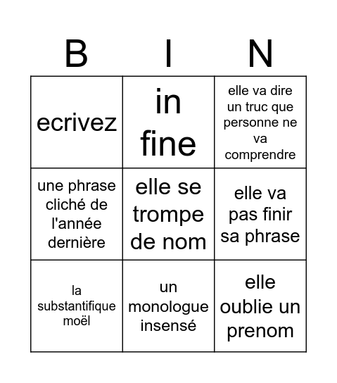 spe theatre Bingo Card